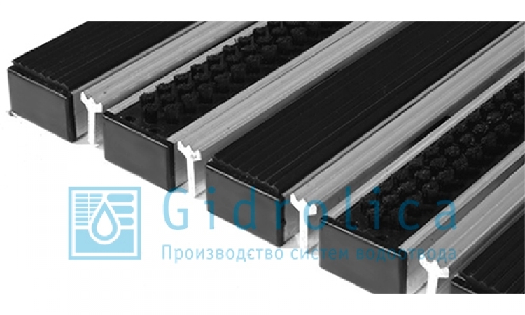 придверная решетка gidrolica step - резина+щетка+скребок 390х590мм
