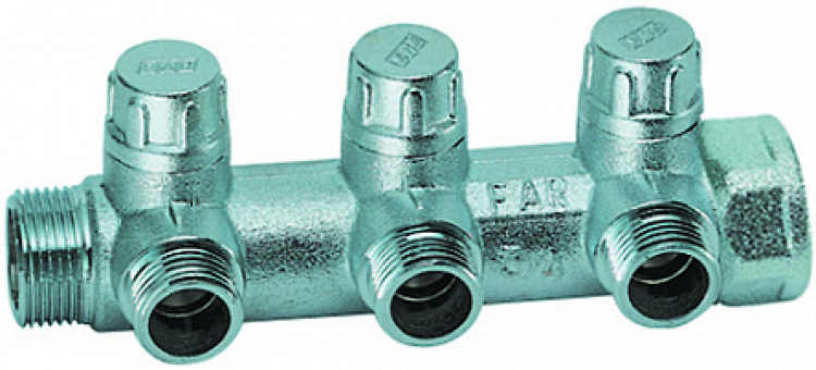 запорный концевой коллектор multifar (вр-вр) с 3 отводами 3/4&quot;х1/2&quot; (тр) flat-faced
