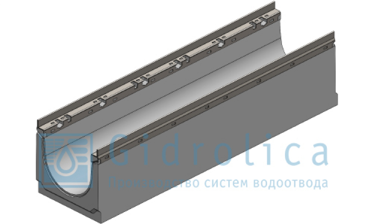 лоток водоотводный бетонный коробчатый (со-200мм), с оцинкованной насадкой кu 100.26,3 (20).25,5(20) - bgu-z, № -5-0, gidrolica
