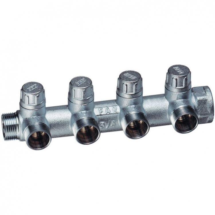 запорный проходной коллектор multifar (вр-нр) с 4 отводами 1&quot;х3/4&quot; (тр) flat-faced