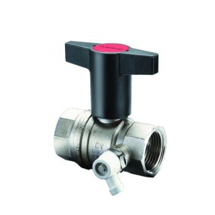 кран шаровой, optibal, dn-32, 1 1/4&quot;, вв, pn, бар-16, ручка-пластмассовая, удлинённая антрацит, никелированный, со штуцером для слива 1/4&quot; oventrop