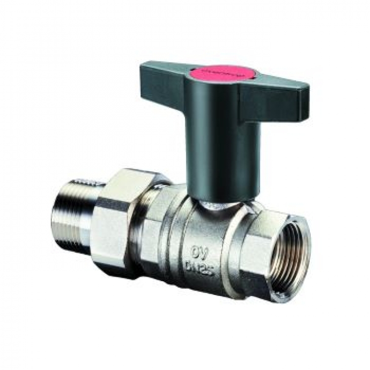кран шаровой, optibal, dn-32, 1 1/4&quot;, нв, pn, бар-16, ручка-пластмассовая, удлинённая антрацит, никелированный, с ниппелем и нг oventrop