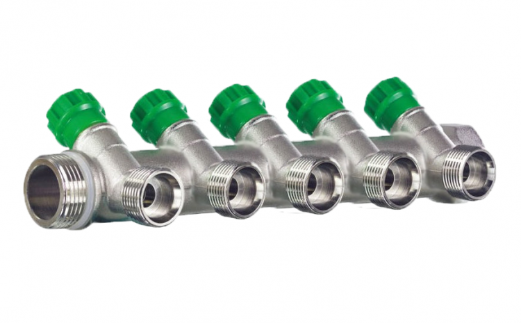 регулирующий сантехнический коллектор tim 3/4&quot; - 1/2&quot; под конус, 45°/ 6вых.